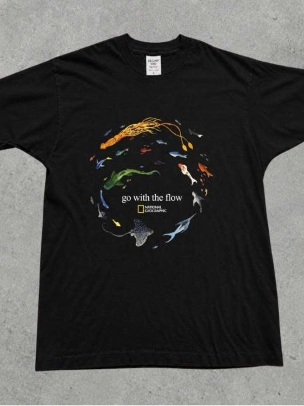 National Geographic Black Short Sleeve Tee with Colorful Ocean Life Graphic